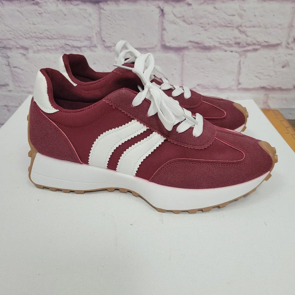 STAY REAL Burgundy Suede Platform Sneakers Womens Size EU 41 Chunky Y2K Retro